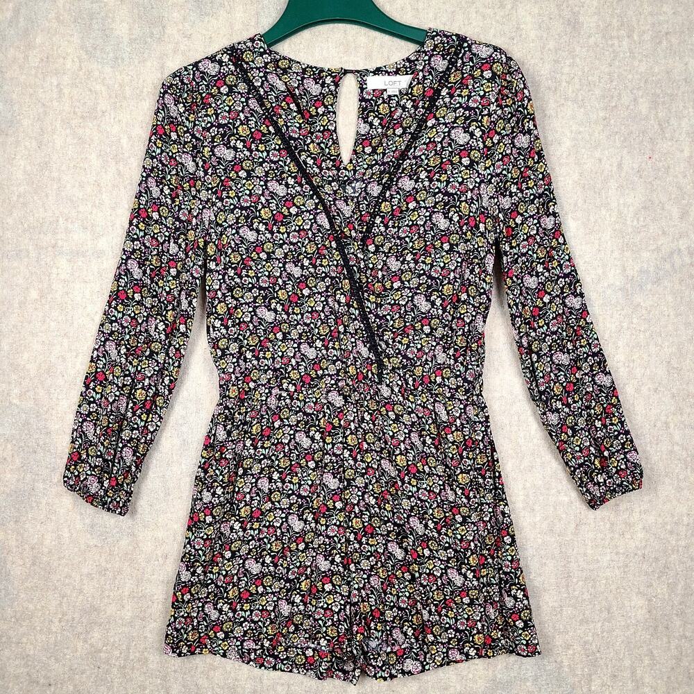 Loft Woman’s Floral Wrap Romper SMALL Long Sleeve One Piece Casual NWOT